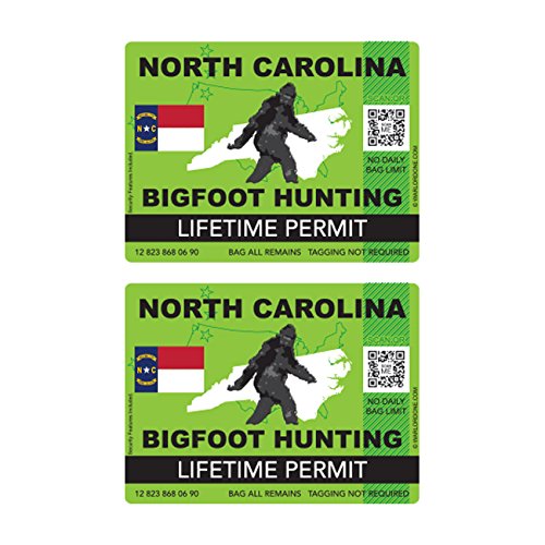 fagraphix Two Pack North Carolina Bigfoot Hunting Permit Sticker Die Cut Decal Sasquatch Lifetime FA Vinyl