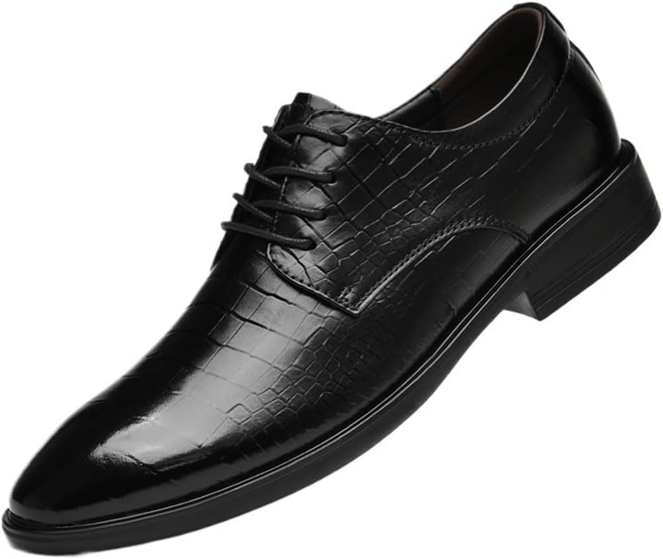 Men's Formal Leather Shoes Lace-Up Classic Square Toe with Invisible Height Increasing for Weddings Tuxedos and Driving
