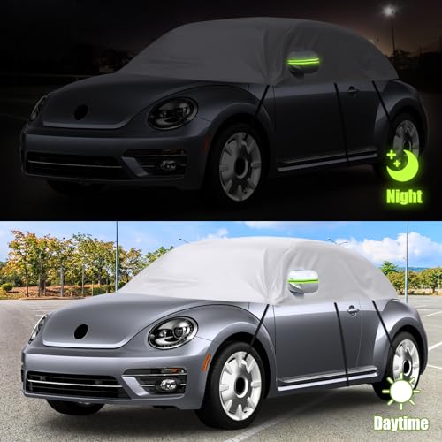 Image of Car Cover Waterproof Replacement for 1998-2019 VW Beetle, Sunproof Half Car Cover, Half Garage UV Resistant Half Car Cover Dustproof Snowproof Outdoor Indoor