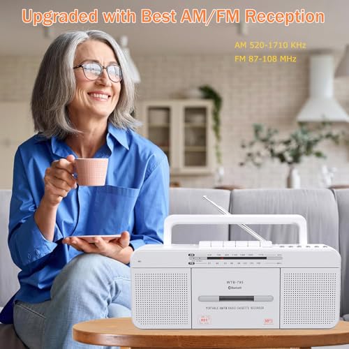 Cassette Player Boombox, Portable AM/FM Radio Stereo with Bluetooth, USB, Dual Big Speaker, Earphone Jack, Record to Cassettes/USB via Mic,Cassette to MP3 Converter,AC/DC Powered - Thumbnail 3