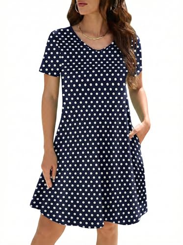 Image of KORSIS Dresses for Women Casual T-Shirt Summer Short Sleeve Loose Comfy Dress Swing Flowy Beach Vacation Sundress with Pocket