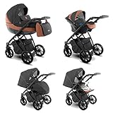 Lux4Kids Kinderwagen 2in1 3in1 Isofix Buggy Autositz 6 Farben Gratis Zubehör Zoe Carbon Brown ZEO-3 3in1 mit Babyschale