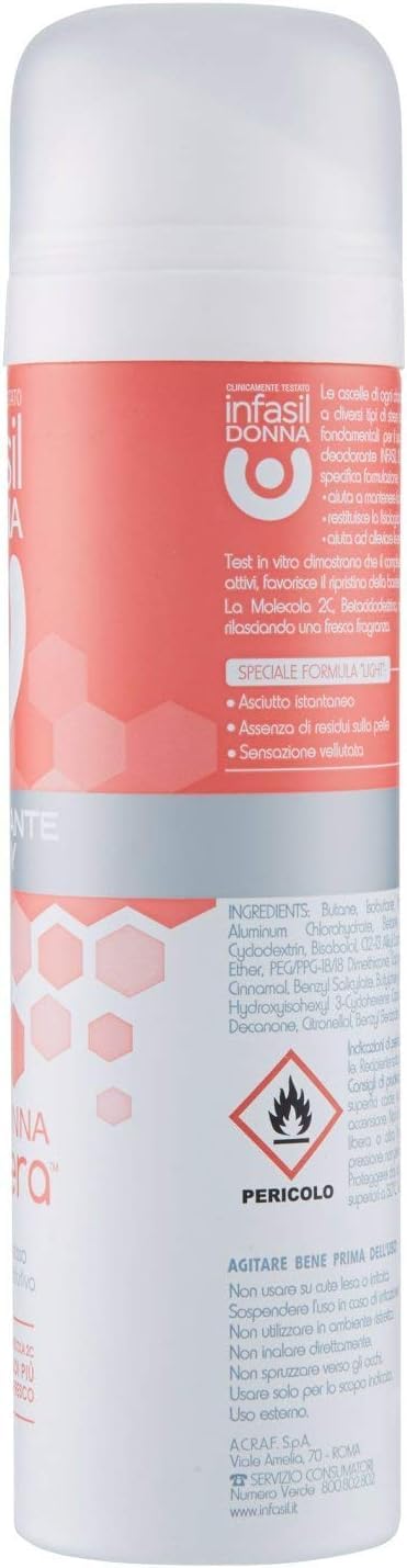 12 x Infasil Deo-Spray für Damen, regeneriert für empfindliche Haut, gegen Flecken, lindert Trockenheit und Rötungen, 150 ml Deo + Schlüsselanhänger Beni Culinari