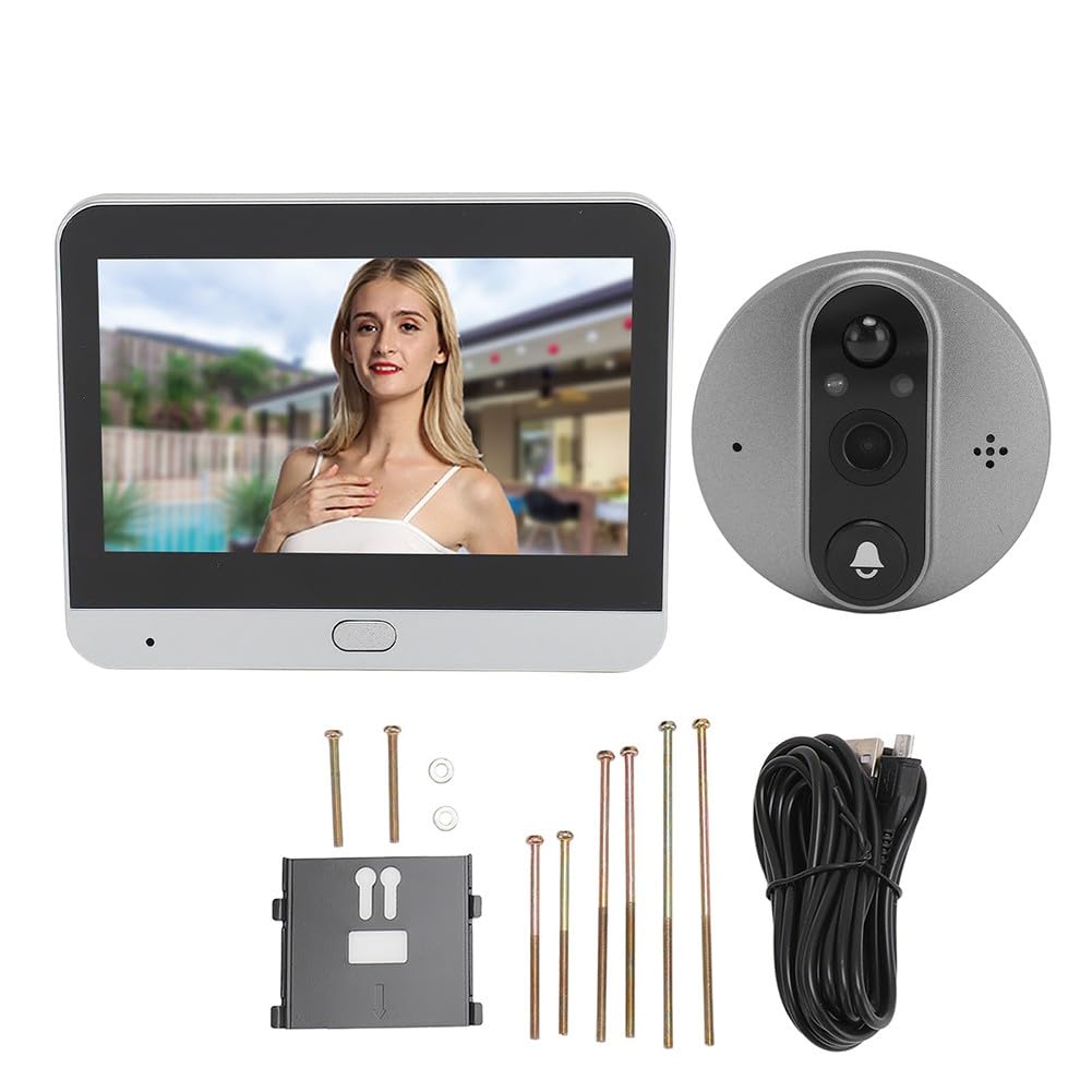 Cámara de mirilla 1080P HD 10.9 cm Visual Visor de puerta con detección de movimiento PIR, timbre inteligente inalámbrico de audio bidireccional para seguridad del hogar, compatible con