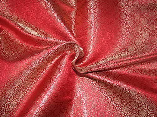 Tissu brocart de soie rouge et doré métallisé 11,7 cm BRO767B ruban