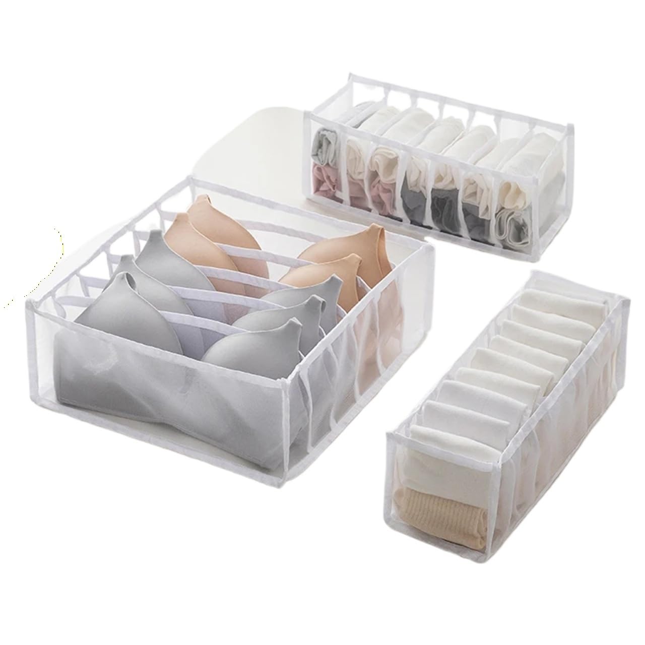 BAYNOPURIN Sock Storage Box Closet Organizer For Underwear Socks Home Cabinet Divider Storage Box Drawer Organizers Bra(White 3PCS)