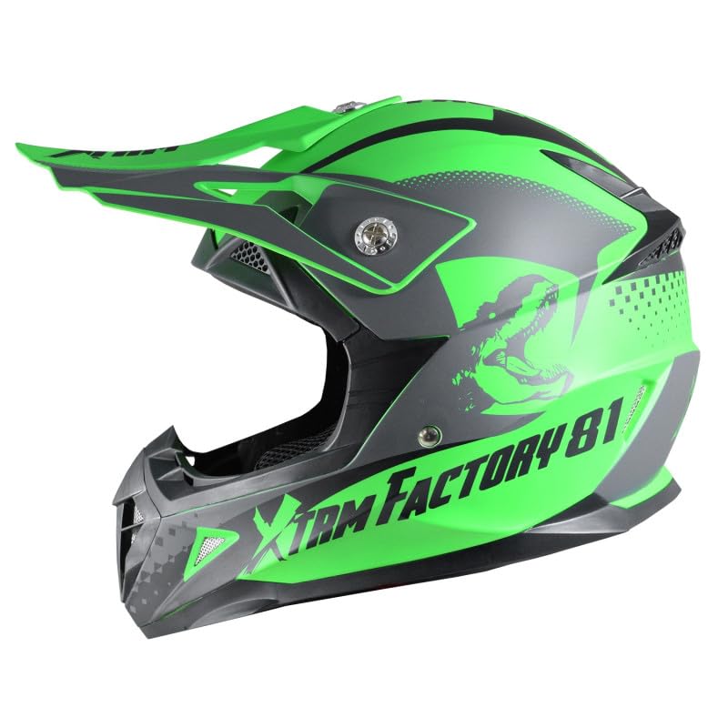 Casque Enfant Moto et Quad - Vert - Taille 47 à 54 cm (4 à 12 Ans) - Casque Enfant homologué CE (ECE/22-06), Protection Sécurisée et Confortable pour Enfants - Casque intégral