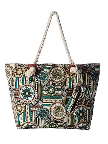 DonDon Bolso de playa grande impermeable con cremallera - Folklore