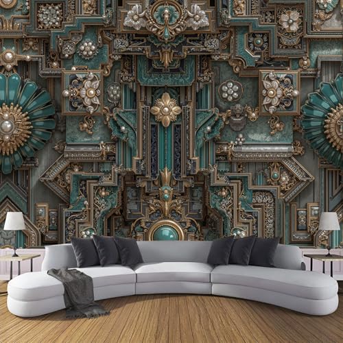 Papel Pintado Pared Metal Líneas 300×210cm Papel Tapiz Fotomurales 3D, Retro Floral Dormitorio Salón Tv Fondo Pared, Moderna XXL Decora Murales, Bronce Murales Fotográficos