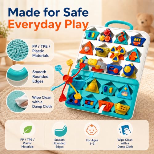 Image of Montessori Detachable Busy Board for Toddlers, 20 Ways Sensory Activity Board, Fine Motor Shape Matching Puzzle, Portable Early Learning Travel Toy Gift for 1-3 Year Old Boys Girls