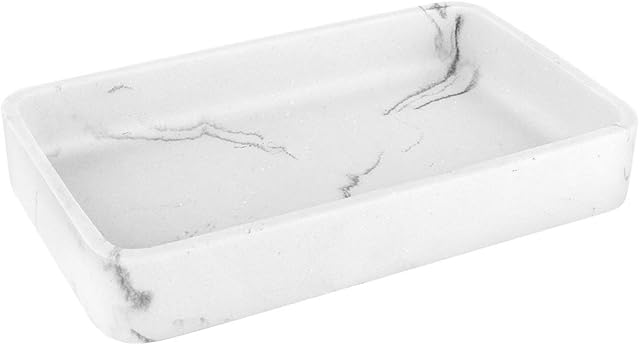 Luxspire Marble Tray Bathroom Tray Decorative Vanity Tray, 10" Resin Cosmetic Trays Makeup Organizer Jewelry Ring Dish Bath Tub Organizer Serving Tray shampoo Holder for Dresser Kitchen Countertop