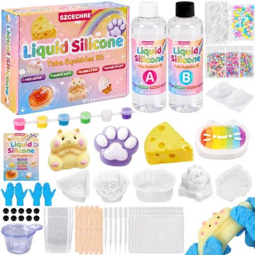 SZCECHRE Taba Squishy Kit 18OZ Rubber Kit with Guided No Odor and Faster Fully Cures FuFu Squishy Kit with Mold Flocking Powder Stress Relief Entertainment