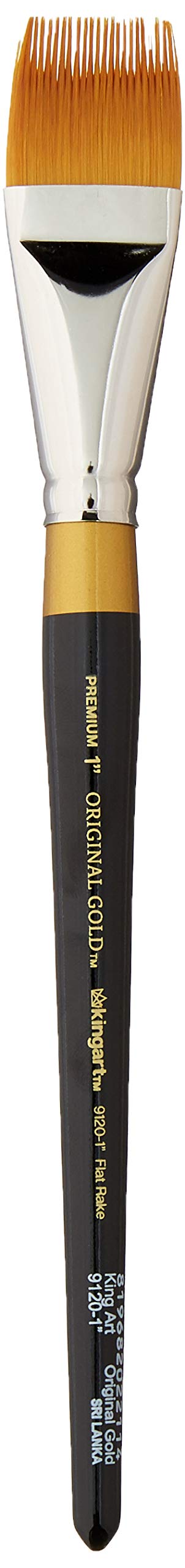 Kingart Gold Premium Original 9120-1 Rake Series Artist Brush, En Taklon Synthetic Hair, Short Handle, For Acrylic, Watercolor, Oil And Gouache Painting, Size 1"