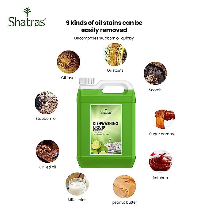 Image of Shatras Refreshing Green Lemon Dishwash Gel with Active Salt Formula- Antibacterial, Residue-Free, Fast Cleaner for All Utensils,Dishwasher Liquid, 5 Liter Refill Can (Pack Of 2)