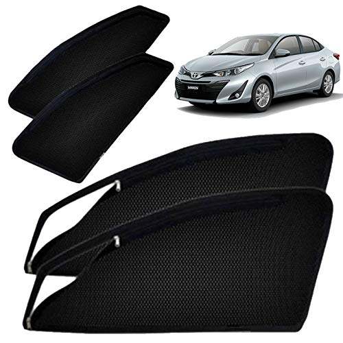 Image of Autofact Magnetic Car Sunshades Compatible with Toyota Yaris (Set of 4) - Easy Installation, UV Protection, Keeps Car Cool (Front 2 with Zippers for Easy Access, Rear 2 Without Zippers)