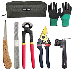 Farrier Tools,8 inch Farrier Tool Kits （7 Piece） Goat Hoof Trimmers Mini Rasp Hoof File Goat Pig Equine Metal Shears Professional Farriers Hoof Nipper Cutter Handle Knife Goat Supplies
