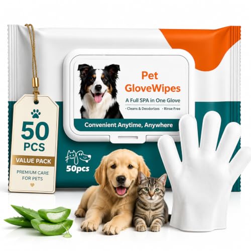 Qelythyn 50 Pcs Pet Glove Wipes for Dogs & Cats, Pet Cleaning Gloves