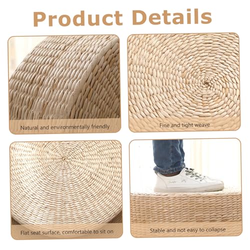 Pouf rond ottoman 16x16x12 en peluche tressée naturelle pour salon et chambre