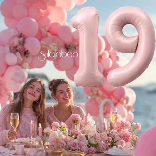 Image of 40 Inch Light Pink Number 19 Foil Big Balloon 0-9 Giant Digital 19th for Birthday Anniversary Graduation Decorations