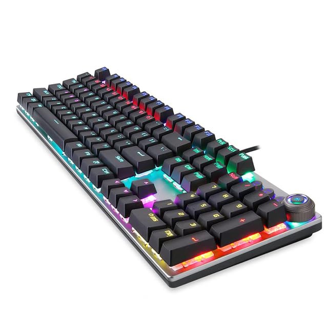 Electronics - Retro Typewriter Mechanical Keyboard Blue Switch Media Control Knob Rainbows Backlit Punk Round Keycaps and USB Wired for Gaming (Retro KB-Black 2)