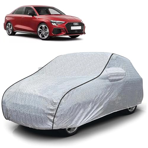 Image of Sulfar 100% Waterproof Car Body Cover Compatible with Mirror for Audi A3 (Triple Stitched, Full Bottom Elastic, Magic Silver with Black Piping)