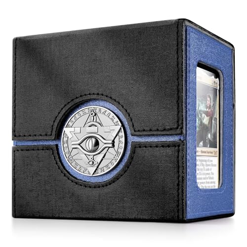 Image of Kabinka Commander Deck Box for MTG with Dice Tray, Yugioh Deck Box with Metal Emblem, Holds 100 Double-Sleeved Cards for TCG, Cards Storage Case with 35PT Magnetic Card Holder (Black& Blue, Puzzle)