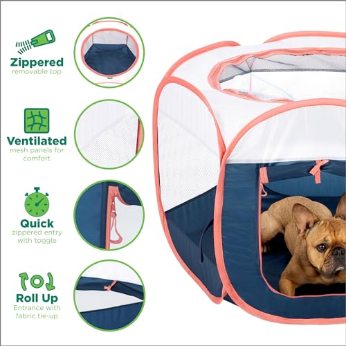 Image of Furhaven Portable Playpen for Dogs and Cats, Pet Playground,Kennel Foldable Indoor Outdoor Zippered Puppy & Kitten Crate - Navy, Large