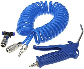 DWT-GERMANY 100436 3 Tlg. Druckluft Set Blau 5m Spiralschlauch Ausblaspistole LKW Auto PKW Boot