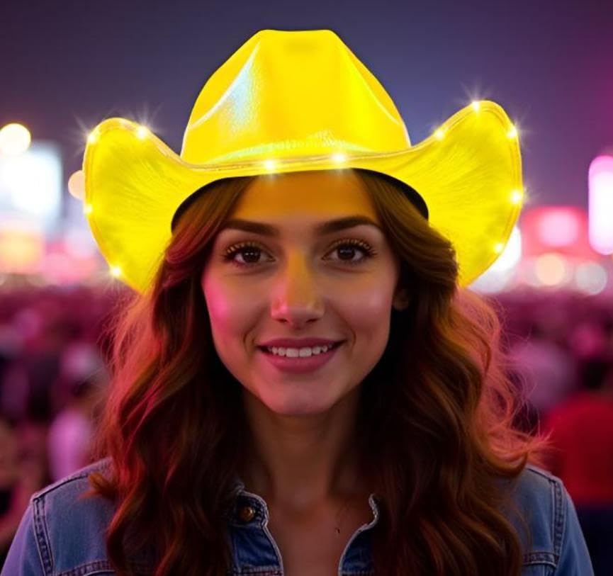 Image of Unisex Cowboy Hat Light Up Flashing LED Brim Fun Light Up Hat For Disco Party Halloween Costume