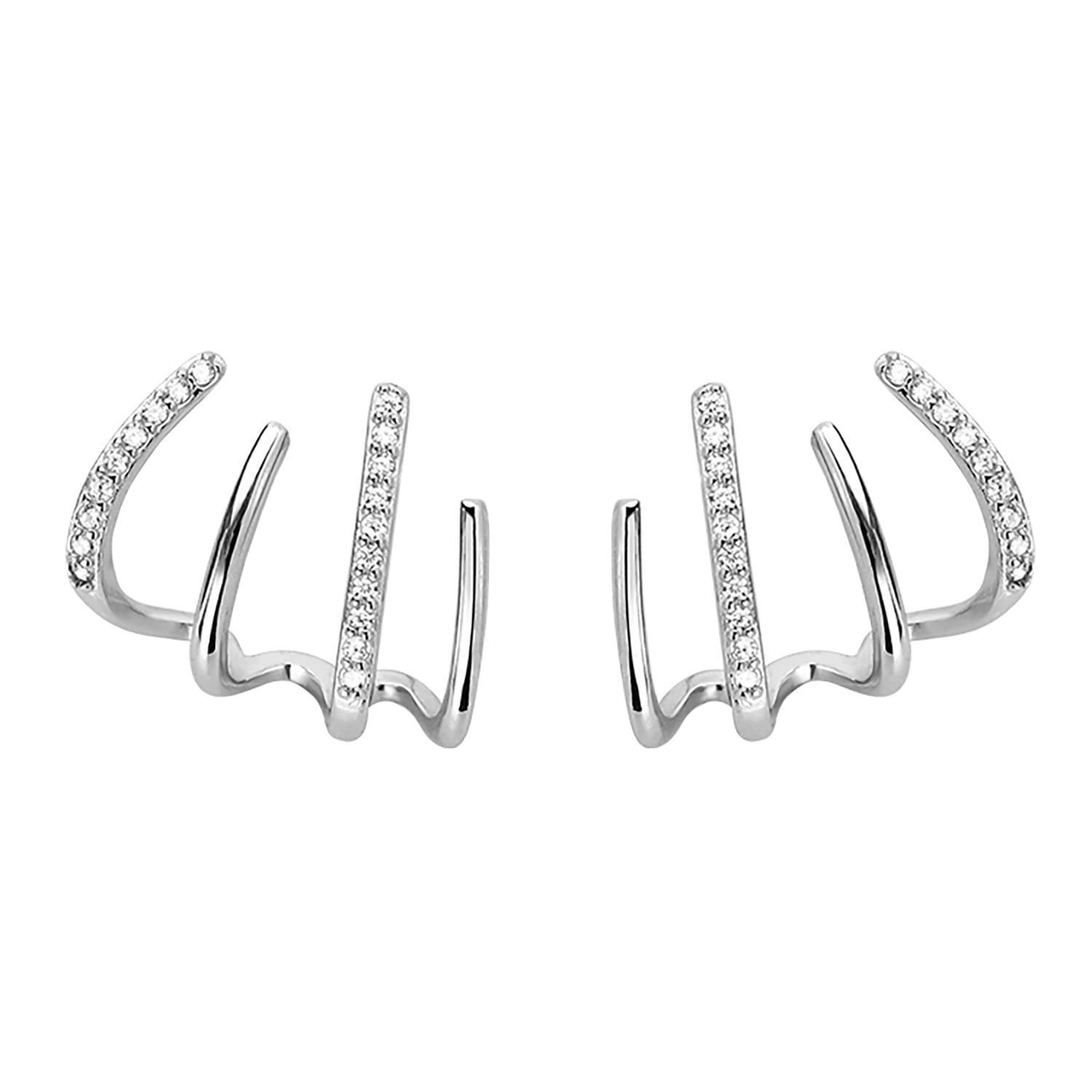 Reffeer Solid 925 Sterling Silver Half Hoop Earrings Wrap for Women Cuff Earrings Piercings Studs