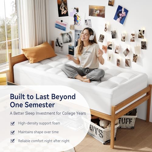 Image of ELEMUSE Twin XL Dorm Dual Layer 3 Inch Memory Foam Mattress Topper for College, Dorm Room Essentials, 2 Inch Cooling Gel Foam and 1 Inch Soft Pillow Top Bed Pad,Back to School Comfortable Support
