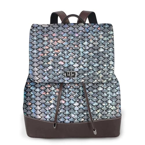 Sac à dos en cuir pour femme un cadeau étincelant au motif écaille argent