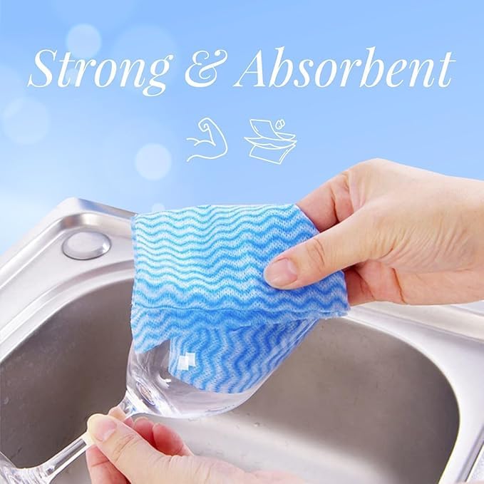 Iamalot Disposable Cleaning Wipes Roll, Blue and White Wave Pattern, Heavy-Duty Absorbent 3