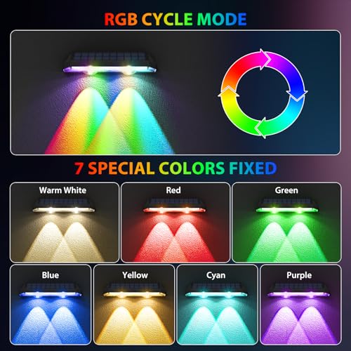 Image of Solar Fence Lights,RGB & Warm White & 6 Colors Bright Lens LED Dusk to Dawn Deck Light Outdoor Waterproof, Solar Outdoor Lights for Backyard /Railing /Wall /Step /Patio /Pool New (8Pack)