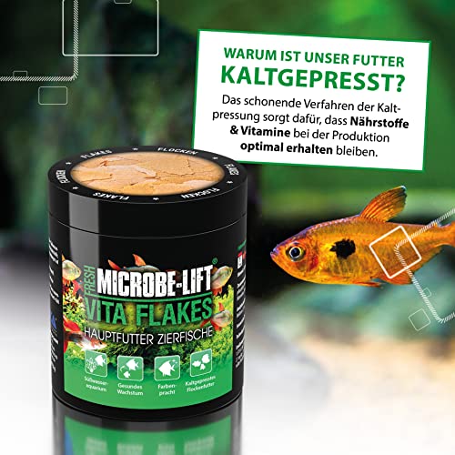 Flockenfutter für Zierfische – ARKA Vita Flakes 250 ml – hochwertiges, kaltgepresstes Alleinfutter für Süßwasseraquarien – unterstützt Farbenpracht, Vitalität & Wachstum – ohne Spirulina