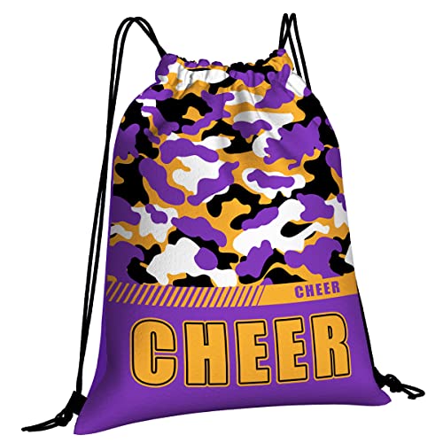 Givotin Drawstring Backpack Waterproof Gym Drawstring Bags Sports String Bag Camo Sackpack-Purple Gold Cheer Drawstring Bag #TOP2