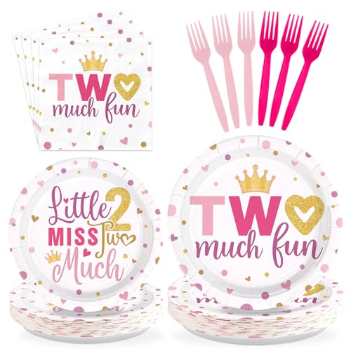 Greencian 96 Pcs Two Much Funny Decorations Disposable 2nd Birthday