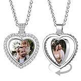 GoldChic Jewelry Heart Personalised Picture Necklaces For Men, Platinum Pendant Memorial Gifts Protection Jewelllery with Two Photos