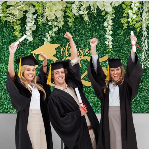 Mocsicka Class of 2025 Graduation Backdrop Green Leaves Flowers Congrats Grad Background Greenery Wall Graduation Prom Party Decor Supplies Photo Booth Props (7x5ft)