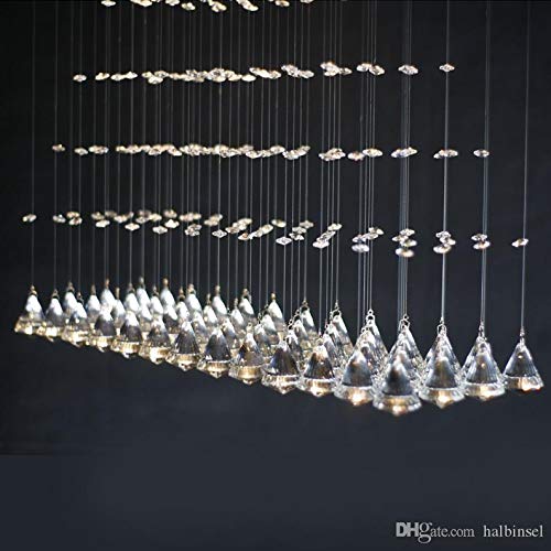 Image of Crystal Glass Ceiling Lamp Stainless Steel Chandelier with Glass Bead &Sparkling K9 Crystal Chandelier - (Yellow Light) 6