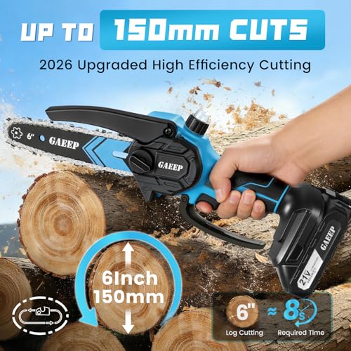 Mini Chainsaw Cordless 6 Inch, Electric Chain Saw with 2x3000mAh Battery and Charger, Small Handheld Power Saw to Cut Wood, Pruning Tree Trimmer Branch Cutter Gift for Men Dad Husband Father - Image 3