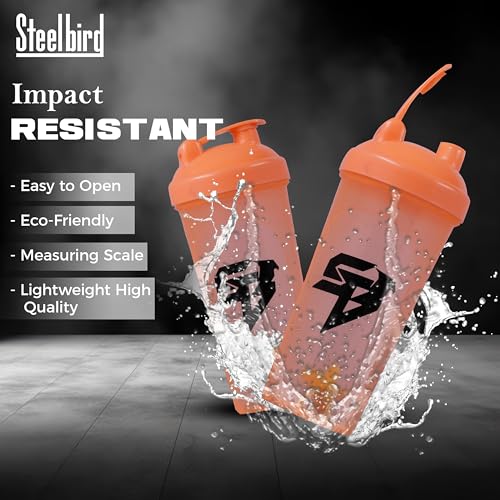Image of Steelbird Super 700ml: High-Performance Gym Protein Shaker Bottle - Boost Your Workout! (Orange)
