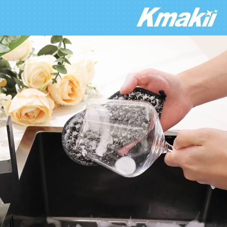 Image of KMAKII Bamboo Fiber Scrub Sponges, Non-Scratch & Durable,6.3 x 3.1 inches , Black, 4-Pack