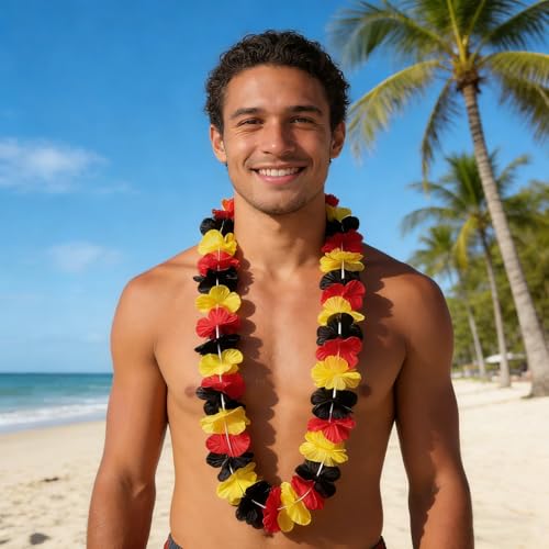 6 Stück Deutschland Fanartikel Blumenkette,Deutschland Blumenkette Hawaii Ketten Hawaiikette in Schwarz, Rot,Gelb Deutscher Uropameisterschaft Deko Nationalmannschaft Fanpaket für Fußballpartys