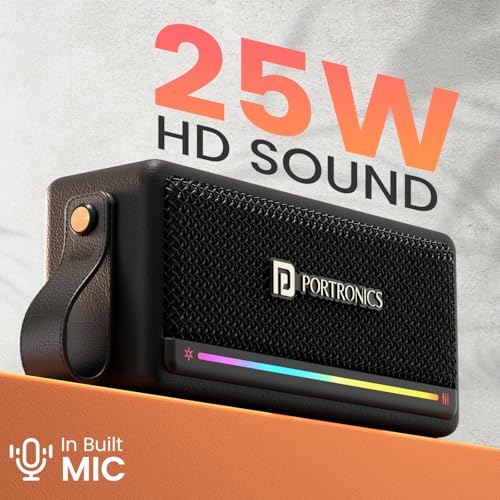Portronics Harmony Mini 25W HD Premium Portable Bluetooth Speaker with Subwoofer, EQ Adjustment, 6 Hours Playtime, in-Built Mic,TWS Mode,RGB Lights, Bluetooth V5.3, Type C Fast Charging(Black) view 2