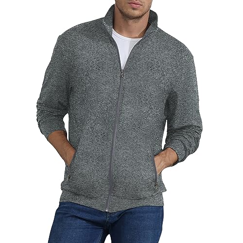 Mens Sweatshirt Full Zip Active Stretchable Jacket Lightweight Long Sleeve Jacket Grey XXL