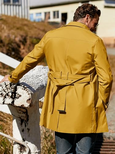 Gafeng Men's Trench Coat Slim fit Double Breasted Belted Windbreaker Lapel Long Jacket Casual Windproof Overcoat - Thumbnail 4