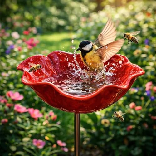 Gartenstecker aus Metall, Handgefertigt Blumenform Vogeltränke Winterfest Insektentränke Bienentränke Gartenfiguren & Gartenstatuen Gartendeko für Draußen