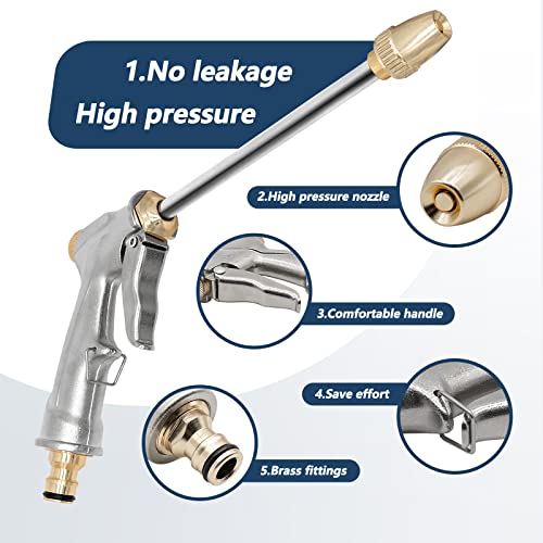 DERASL Pistola para Jardim com Bocal de Latao Cheio, 4 Padroes de esguicho de alta pressão para mang