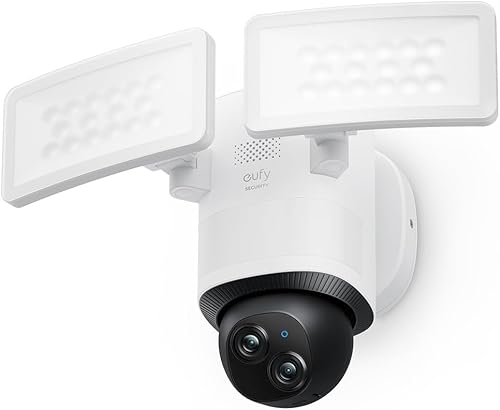eufy Security Cámara con reflector de cámara E340 con cable, cámara de seguridad al aire libre, PTZ de 360, grabación 247, Wi-Fi 2.4G5G, 2000 LM,